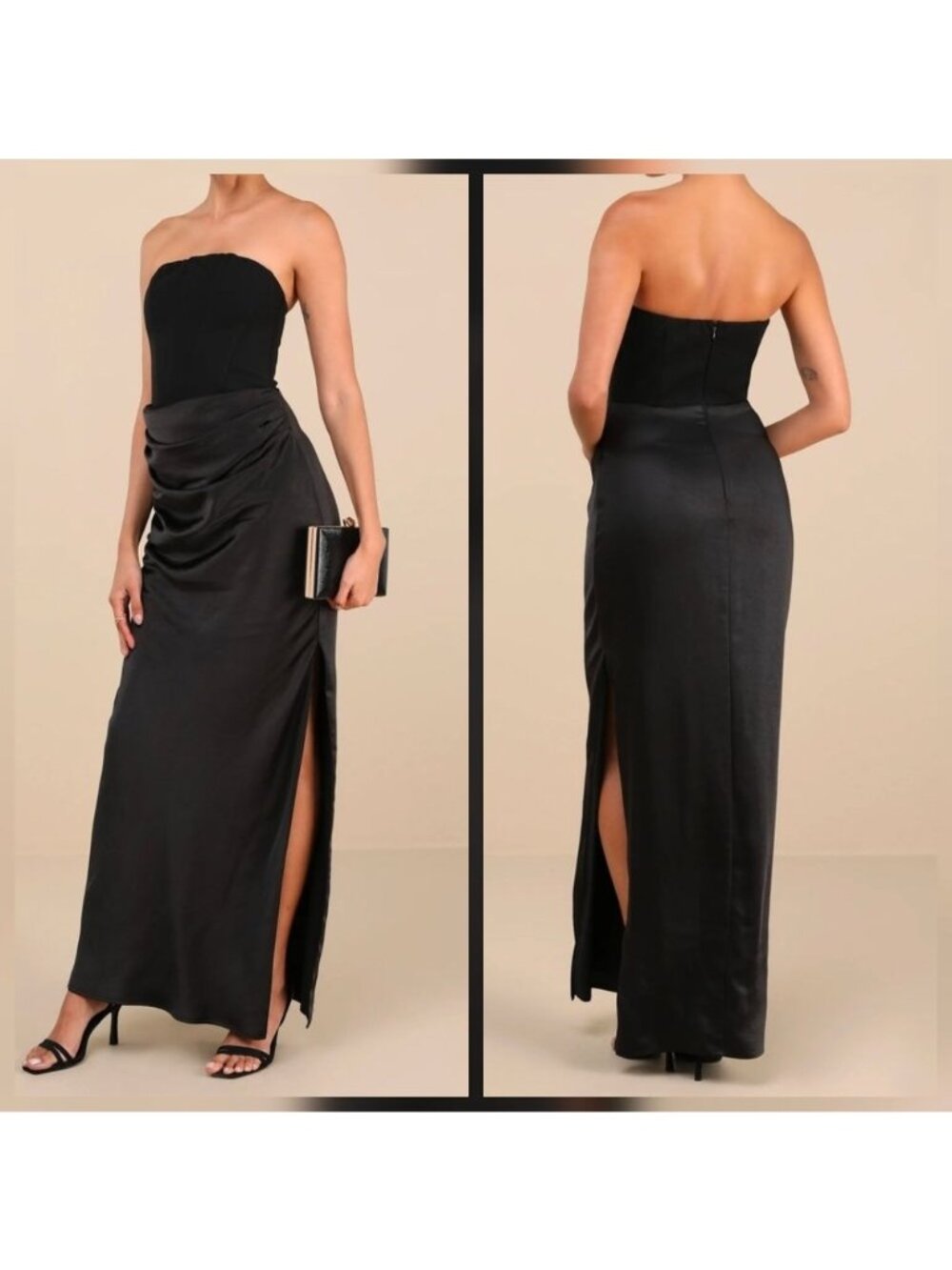 Lulus Mella Black Mixed Media Strapless Maxi Dress Bridesmaid Banquet Gala Mediu